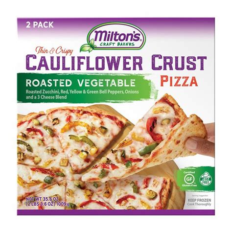 Milton's pizza - Milton's Frozen Cauliflower Pizza Instructions. Preheat your oven to 425 degrees Fahrenheit. Make sure your oven is fully heated before making your pizza. Remove all packaging from your pizza before placing it directly on the rack. Cook it at 425 degrees for between 13 and 15 minutes until the cheese has a golden tint. 